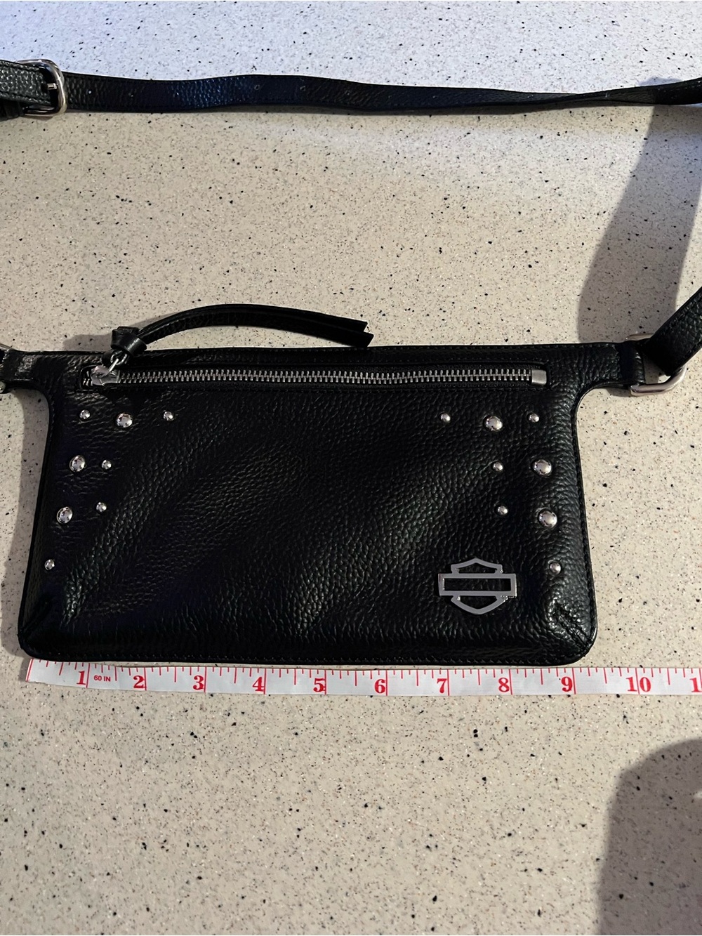 Black Studded Leather Crossbody Belt Bag HARLEY DAVIDSON NWOT